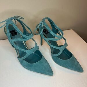 White House Black Market Straps Heels 9.5 M $150 brand new  Turquoise/Suede